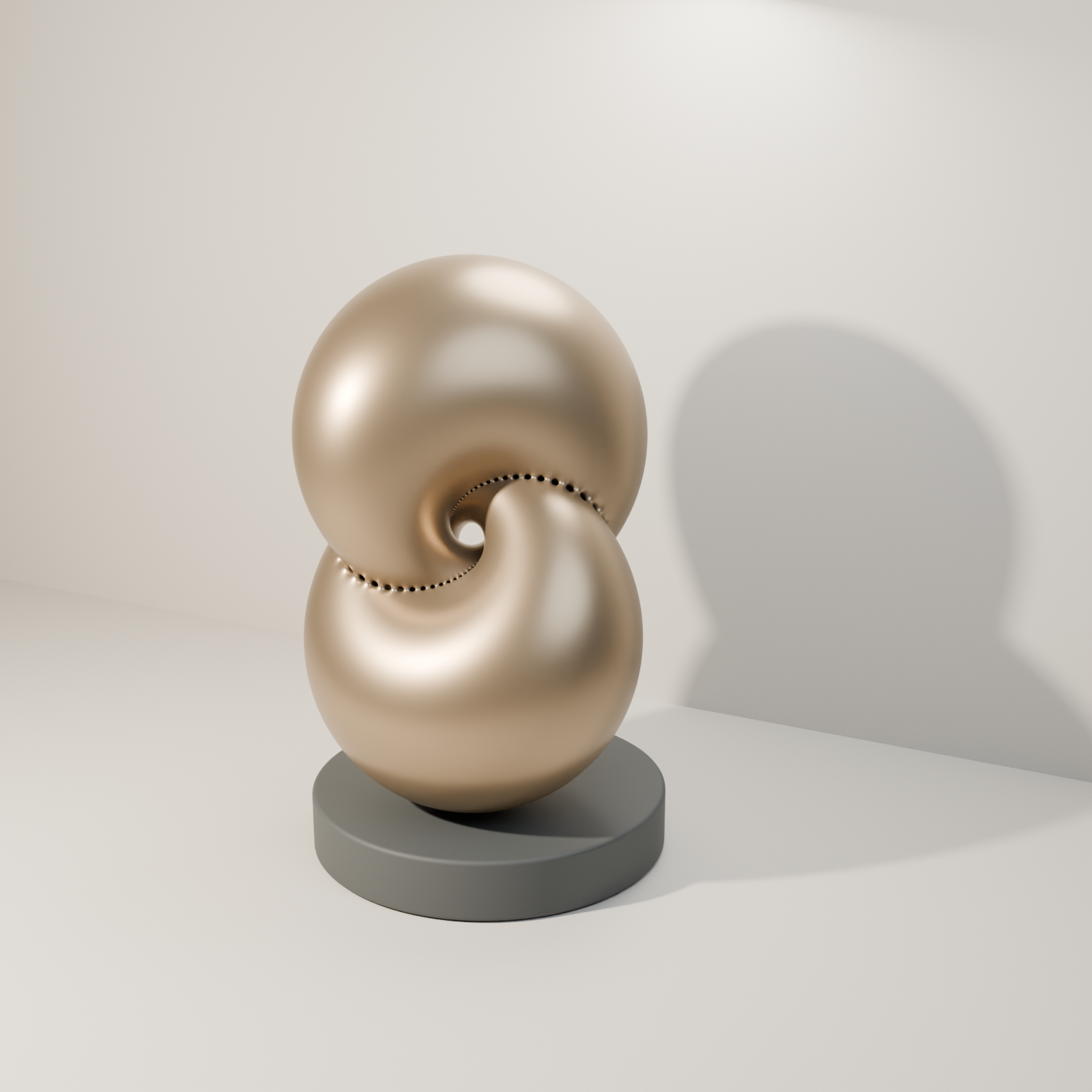 Bronze rendering of the starting surface obtained by desingularizing two orthogonal Clifford tori, shown in stereographic projection.